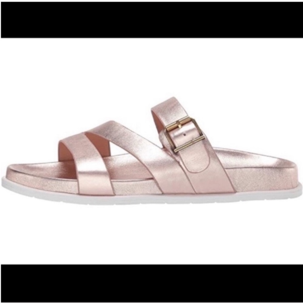 Blondo Sandals Anthropologie Anthro Slip On Buckle Metallic Rose Gold 7